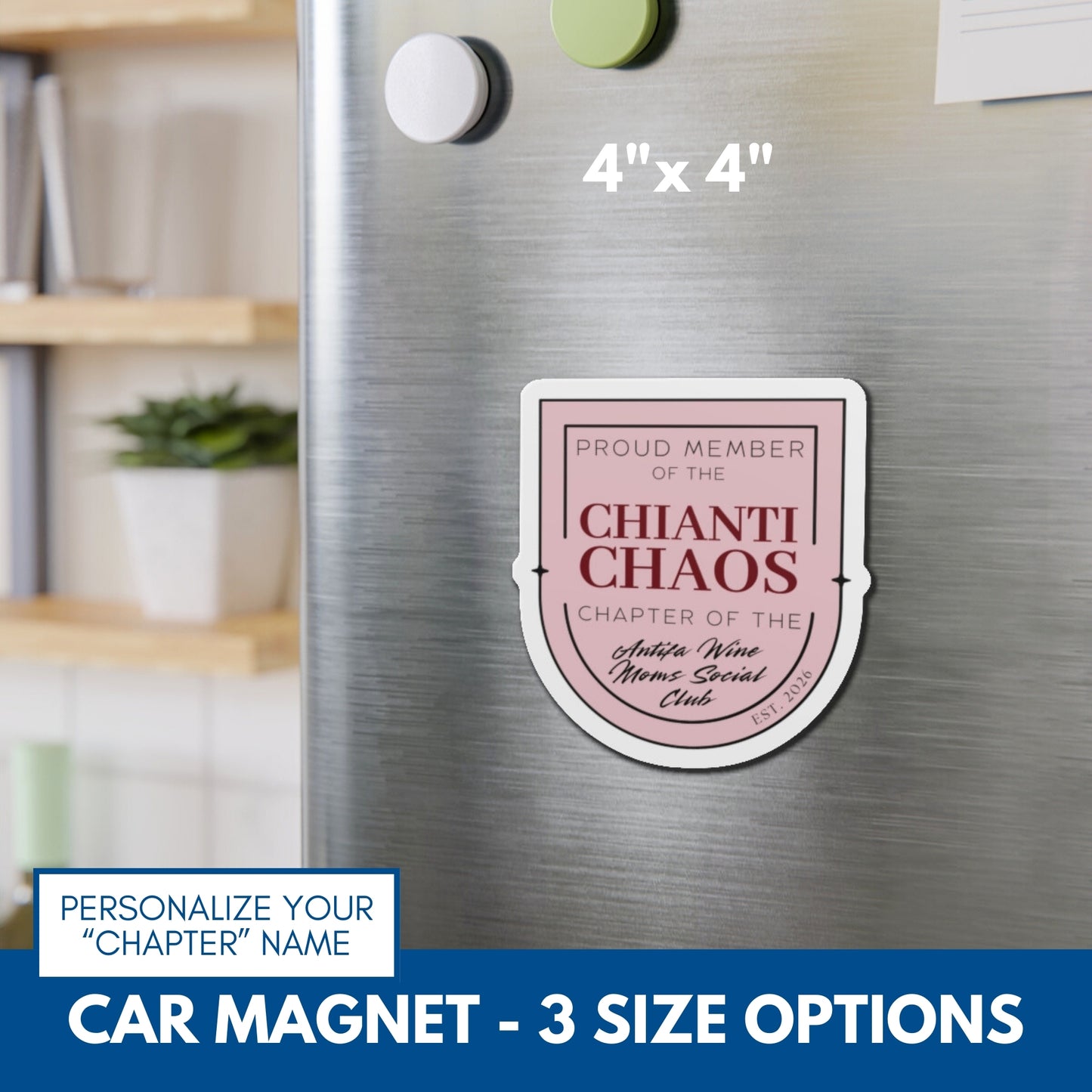 Personalized Antifa Wine Moms Social Club Car Magnet | Anti Fascism Activist Decor