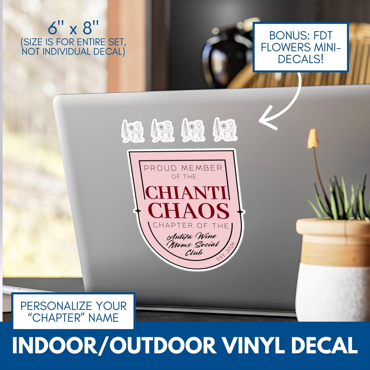 Personalizable Antifa Wine Moms Social Club Vinyl Decal | Indoor Outdoor Anti-Fascism Sticker, Democratic Activist Decor