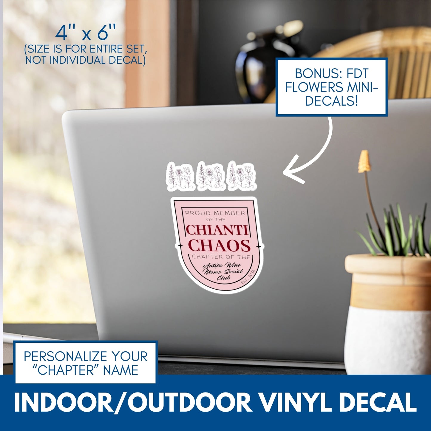 Personalizable Antifa Wine Moms Social Club Vinyl Decal | Indoor Outdoor Anti-Fascism Sticker, Democratic Activist Decor