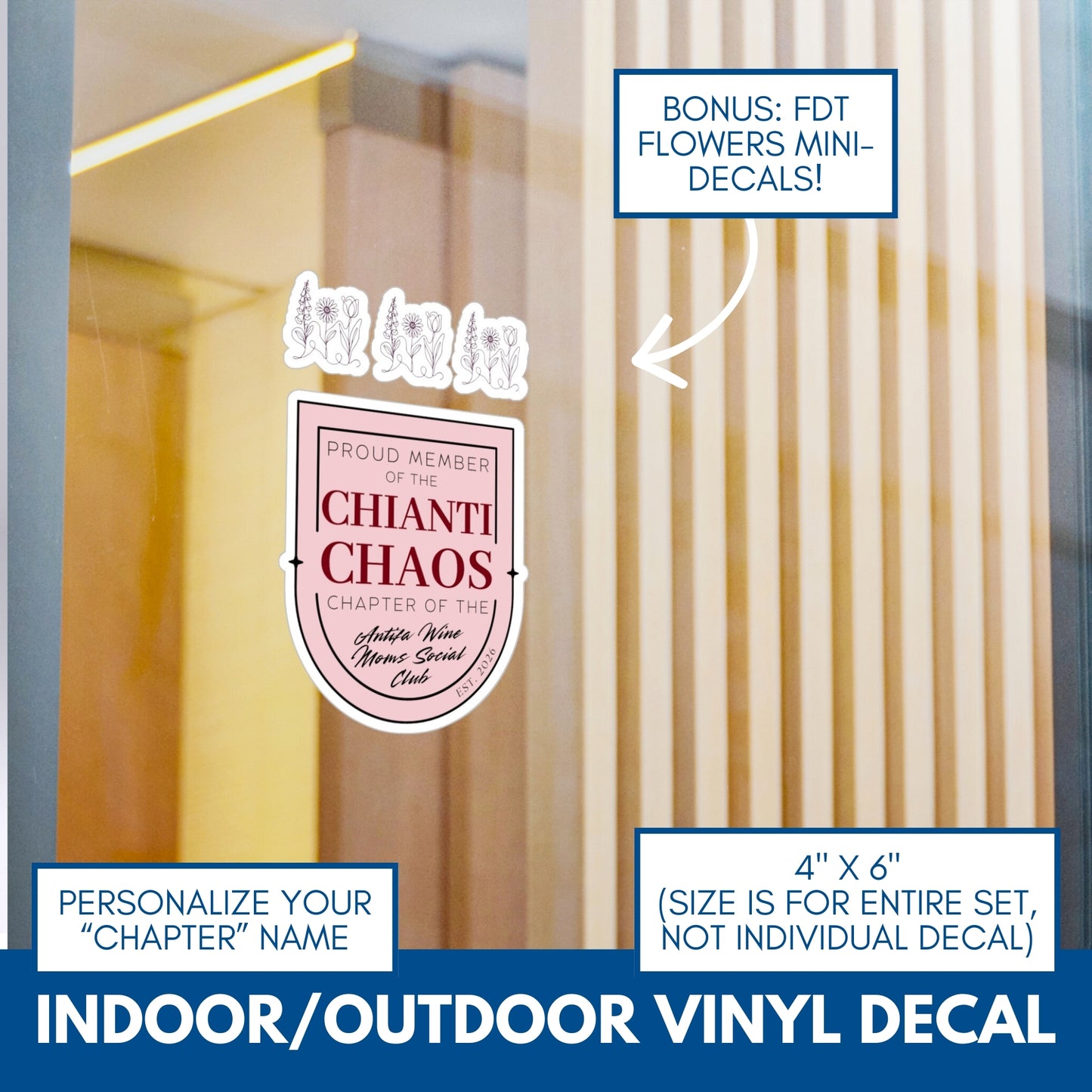 Personalizable Antifa Wine Moms Social Club Vinyl Decal | Indoor Outdoor Anti-Fascism Sticker, Democratic Activist Decor