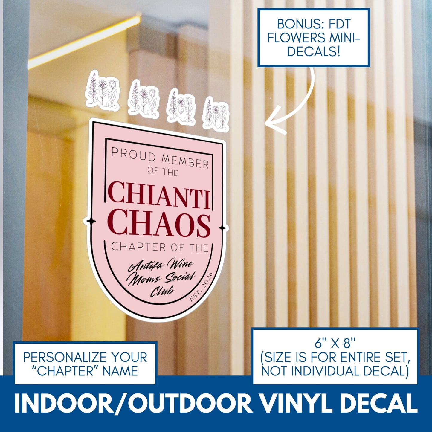 Personalizable Antifa Wine Moms Social Club Vinyl Decal | Indoor Outdoor Anti-Fascism Sticker, Democratic Activist Decor