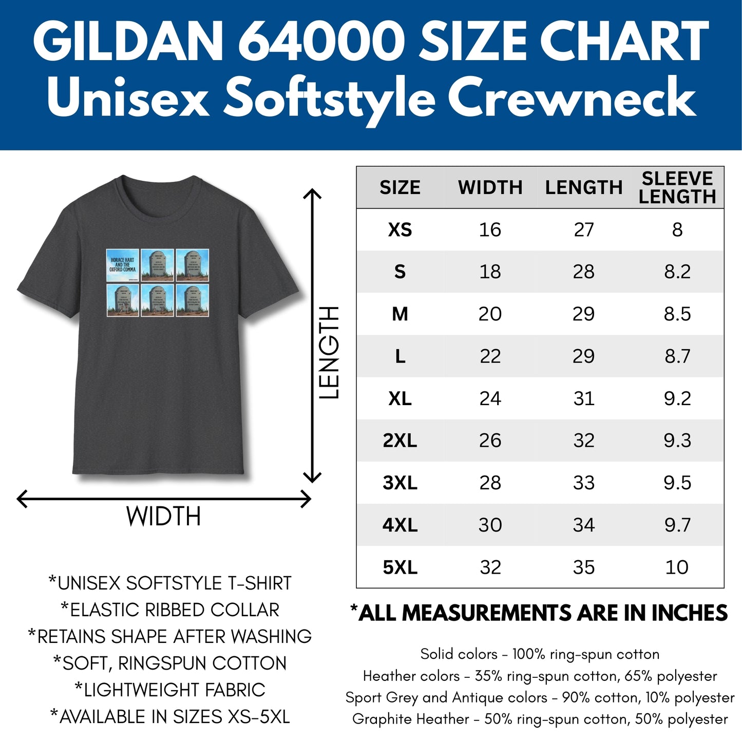 Oxford Comma Funny Grammar T-Shirt | Gildan Unisex Softstyle Short Sleeve Tee