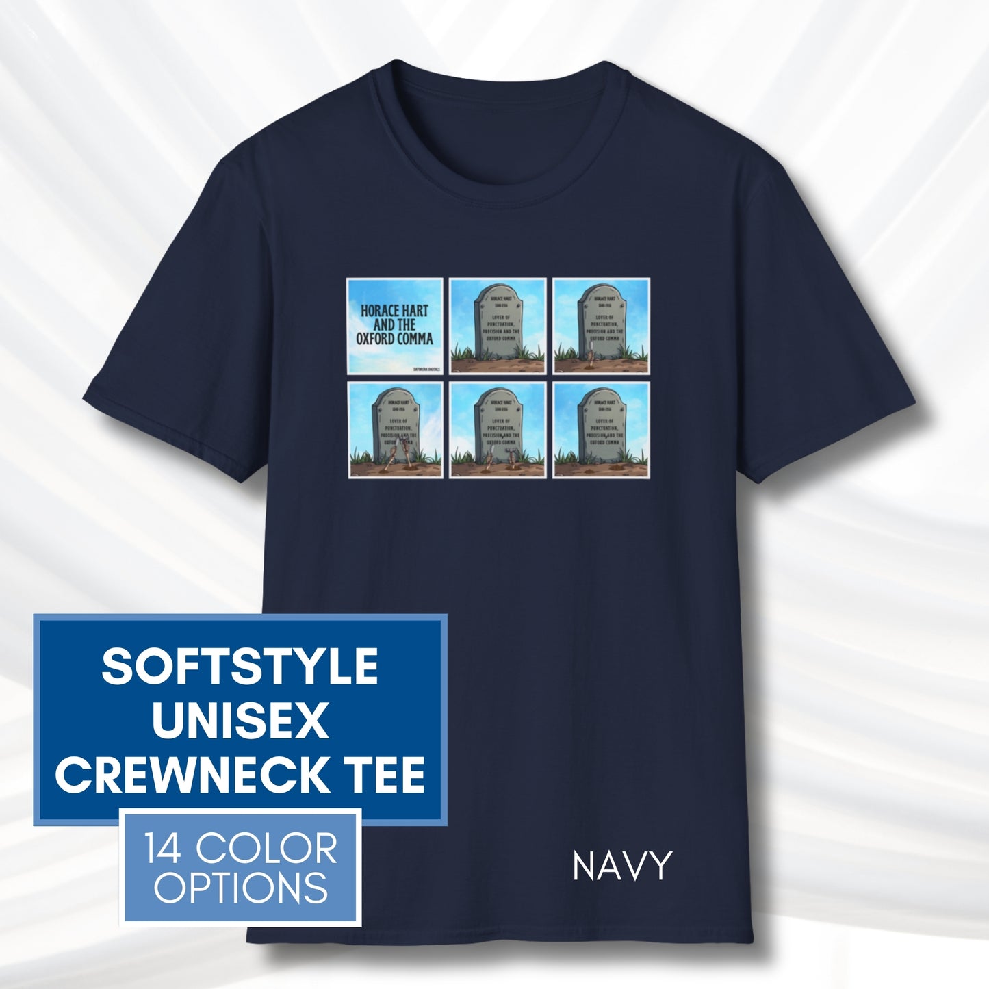 Oxford Comma Funny Grammar T-Shirt | Gildan Unisex Softstyle Short Sleeve Tee