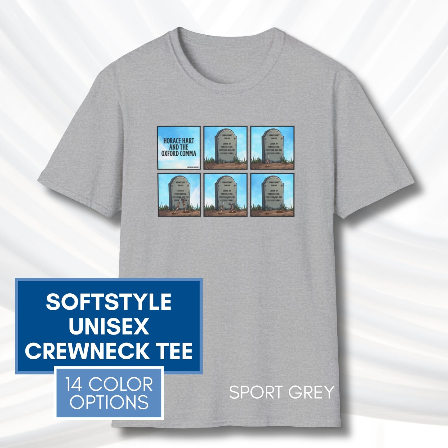 Oxford Comma Funny Grammar T-Shirt | Gildan Unisex Softstyle Short Sleeve Tee