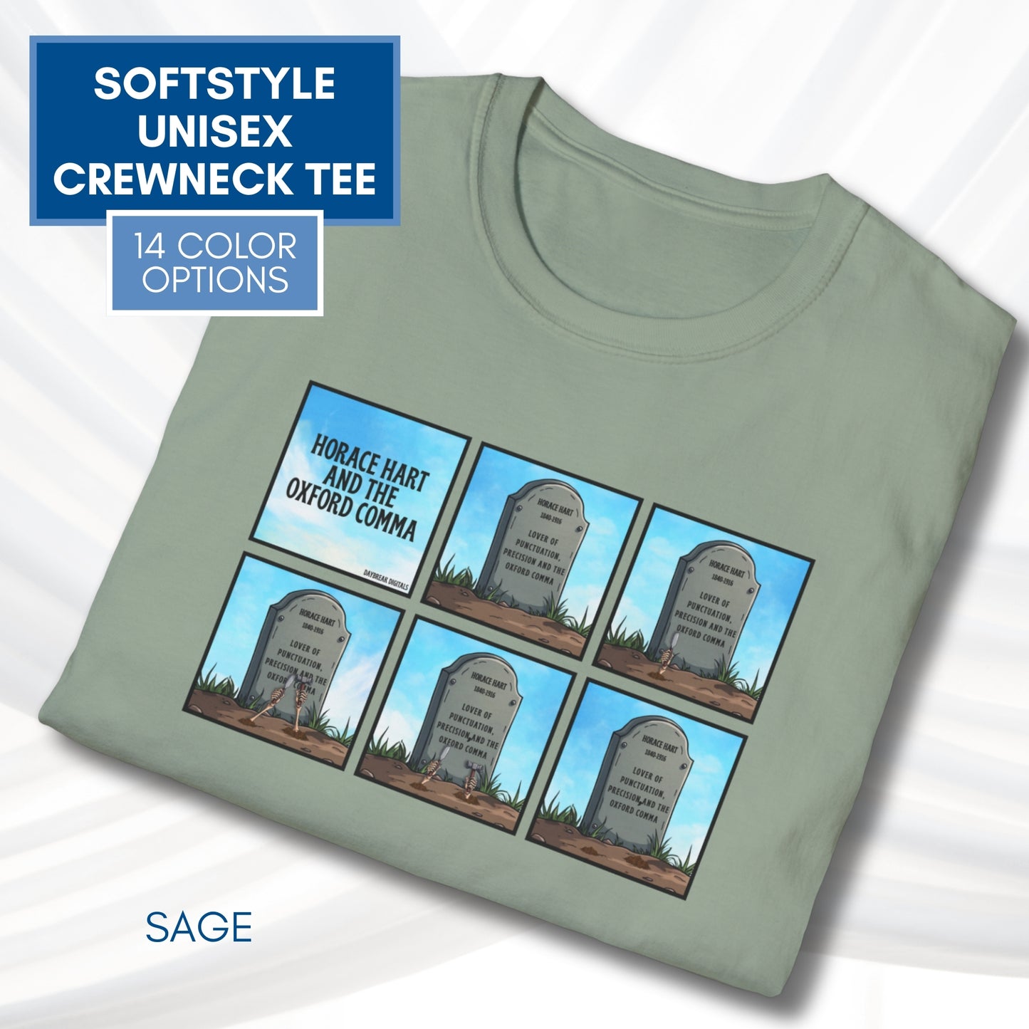 Oxford Comma Funny Grammar T-Shirt | Gildan Unisex Softstyle Short Sleeve Tee