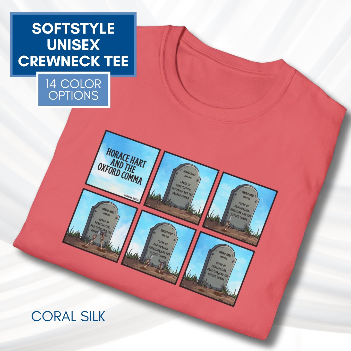 Oxford Comma Funny Grammar T-Shirt | Gildan Unisex Softstyle Short Sleeve Tee