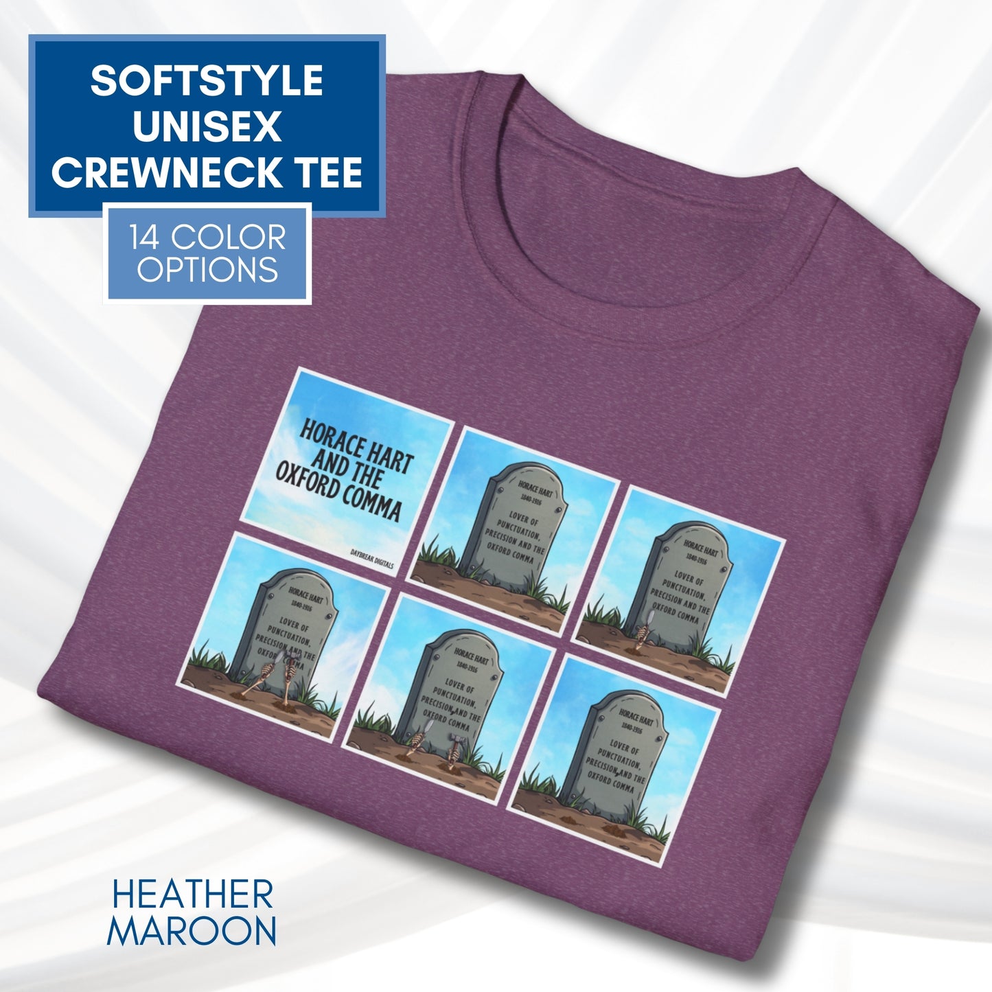 Oxford Comma Funny Grammar T-Shirt | Gildan Unisex Softstyle Short Sleeve Tee