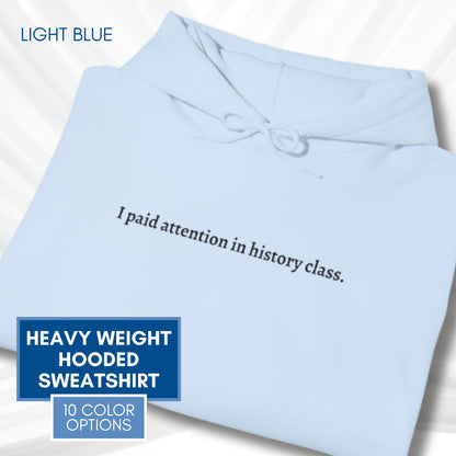 Political Activism Hoodie | Embroidered Unisex Hooded Sweatshirt, "I paid attention in history class."