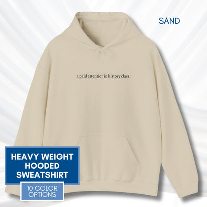 Political Activism Hoodie | Embroidered Unisex Hooded Sweatshirt, "I paid attention in history class."