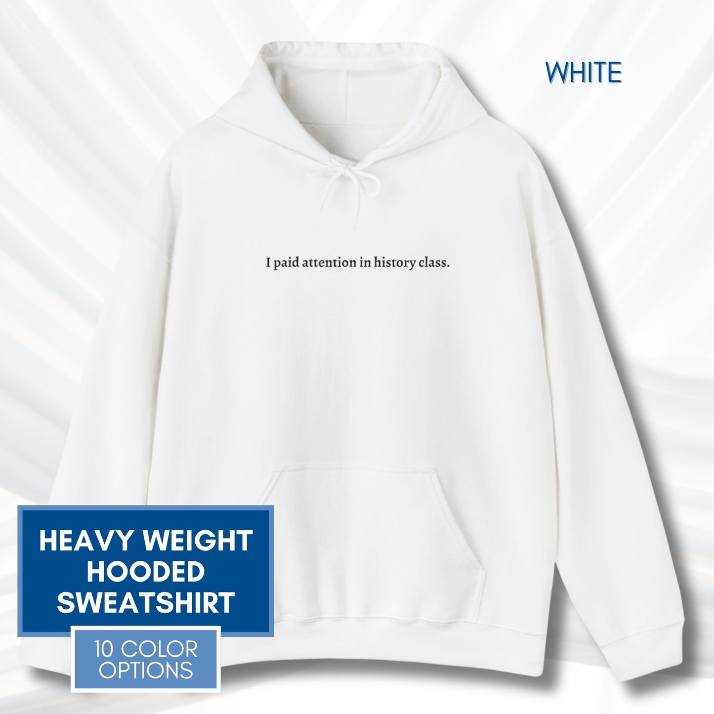 Political Activism Hoodie | Embroidered Unisex Hooded Sweatshirt, "I paid attention in history class."