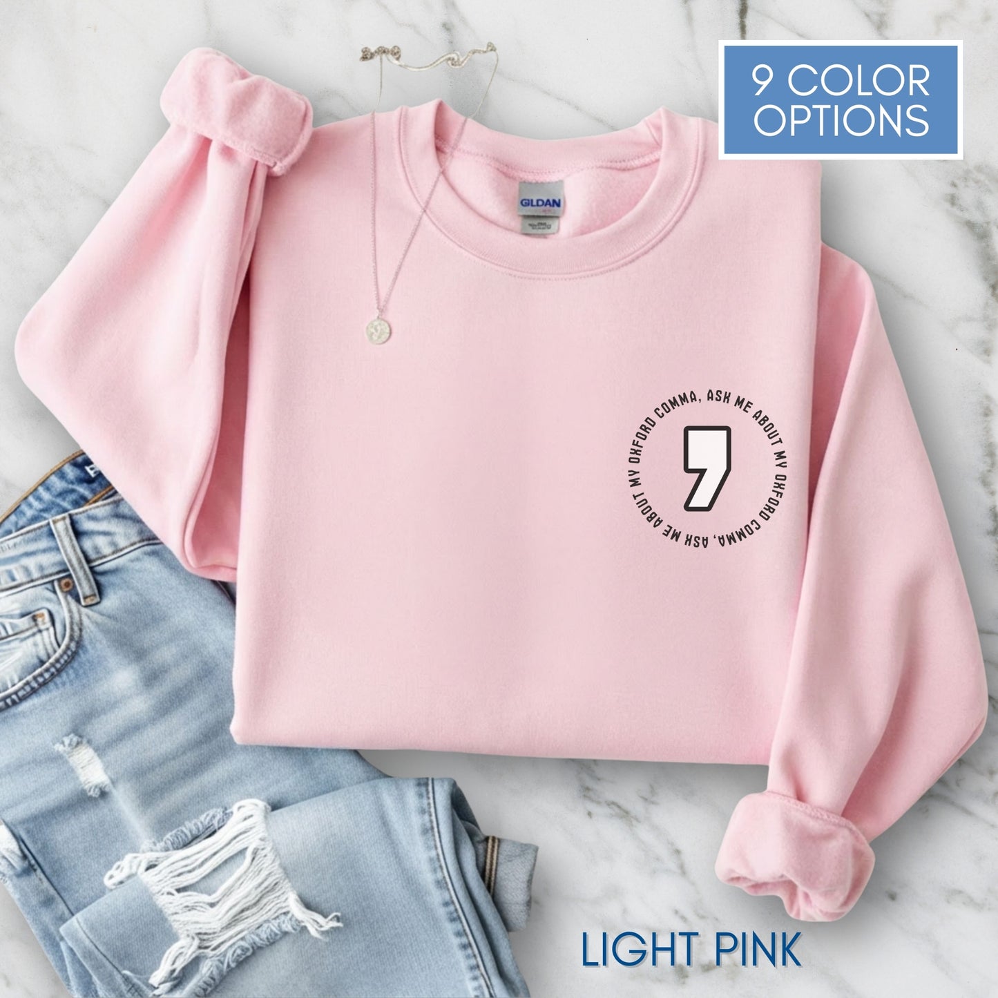 Oxford Comma Embroidered Crewneck Sweatshirt | Literary Apparel, English Language Pullover