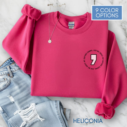 Oxford Comma Embroidered Crewneck Sweatshirt | Literary Apparel, English Language Pullover