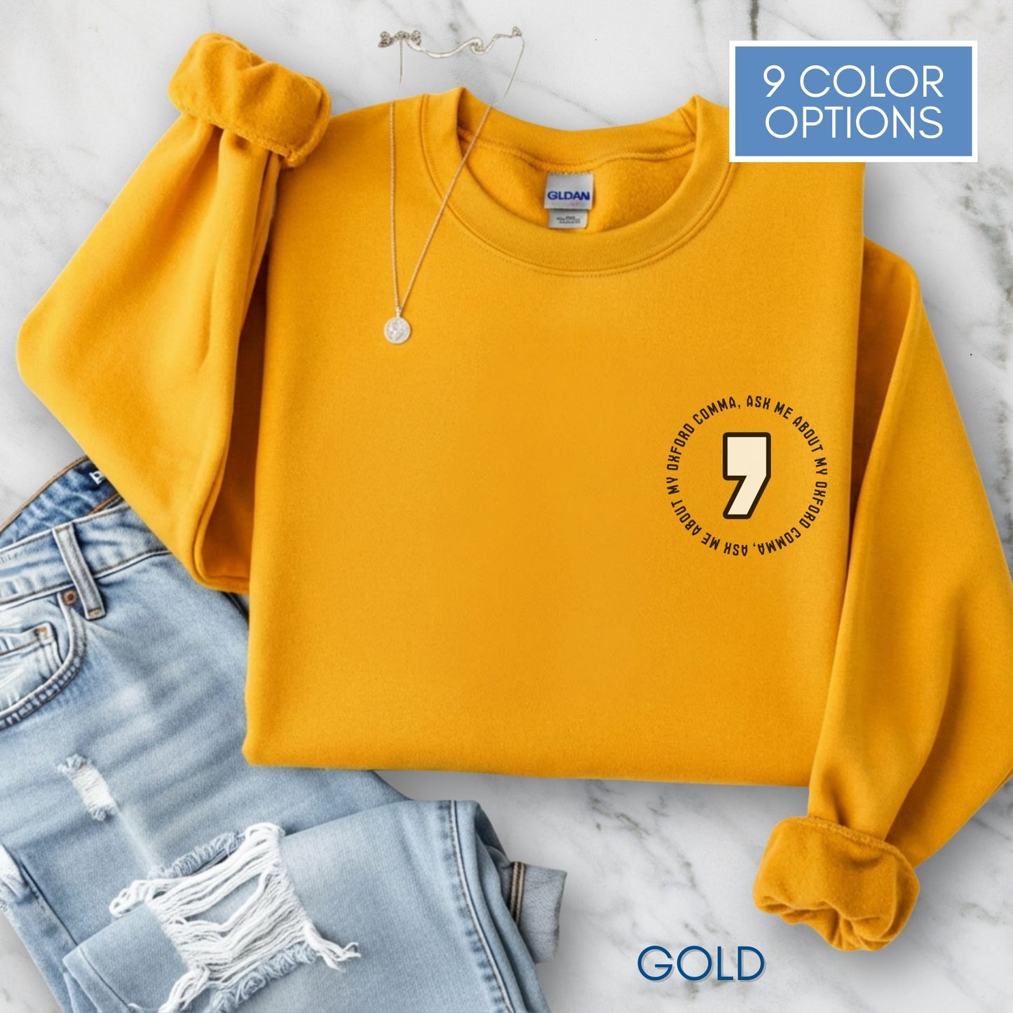 Oxford Comma Embroidered Crewneck Sweatshirt | Literary Apparel, English Language Pullover