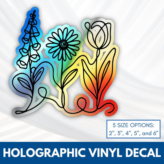 Subtle FDT Flowers Holographic Vinyl Decal | Foxglove Daisy Tulip Sticker (5 Sizes)