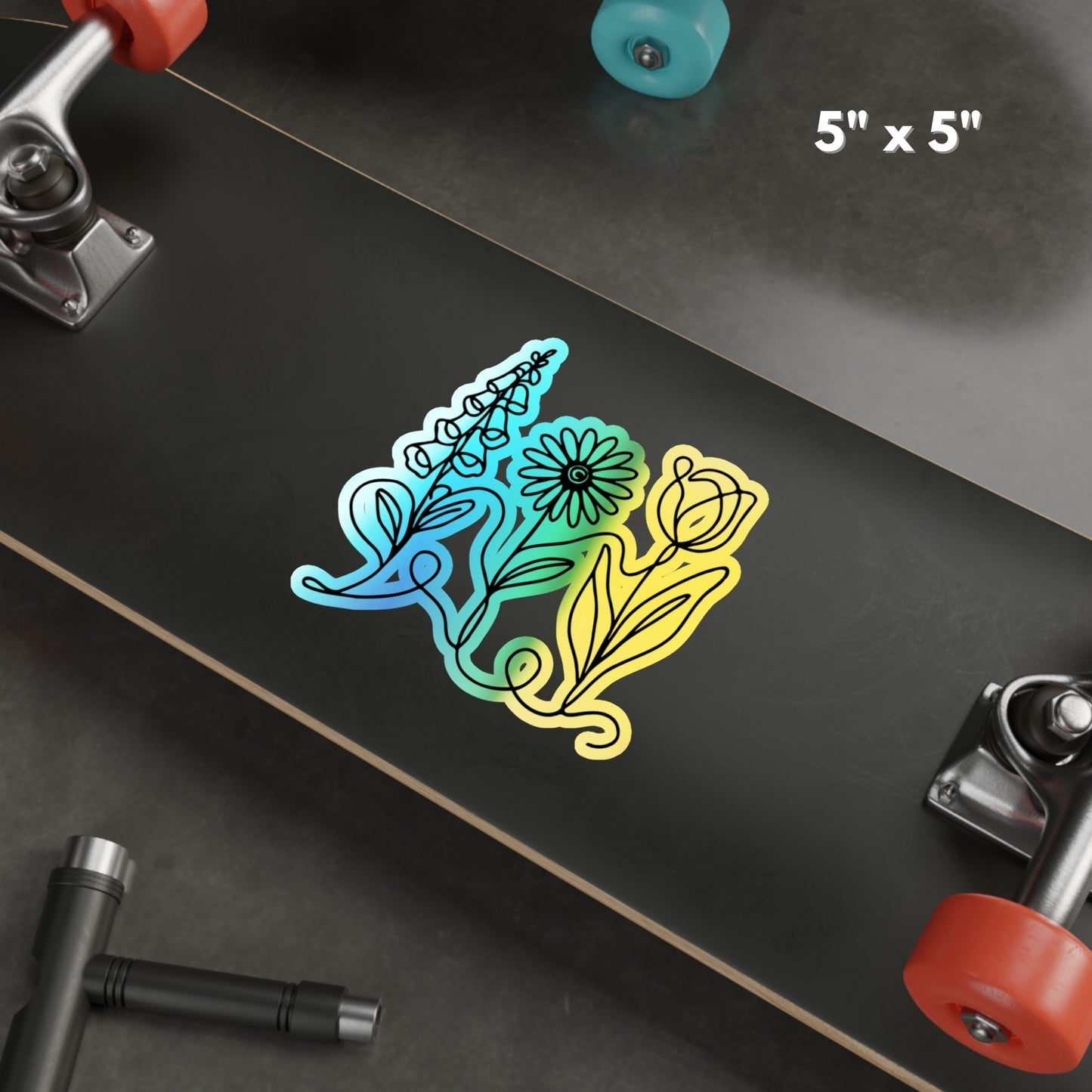 Subtle FDT Flowers Holographic Vinyl Decal | Foxglove Daisy Tulip Sticker (5 Sizes)