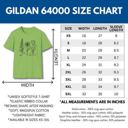 *Subtle FDT Flowers Unisex Softstyle T-Shirt | Foxglove Daisy Tulip, 100% Cotton