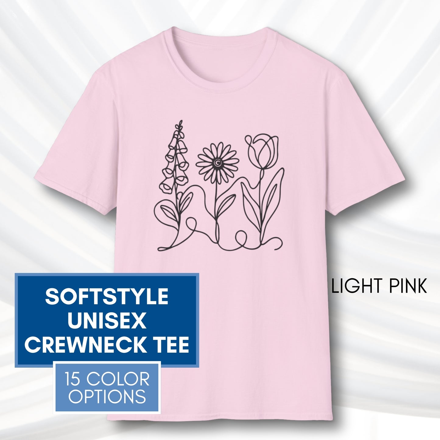 *Subtle FDT Flowers Unisex Softstyle T-Shirt | Foxglove Daisy Tulip, 100% Cotton