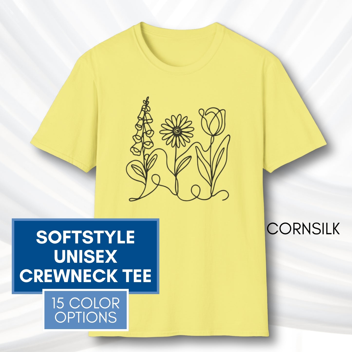 *Subtle FDT Flowers Unisex Softstyle T-Shirt | Foxglove Daisy Tulip, 100% Cotton