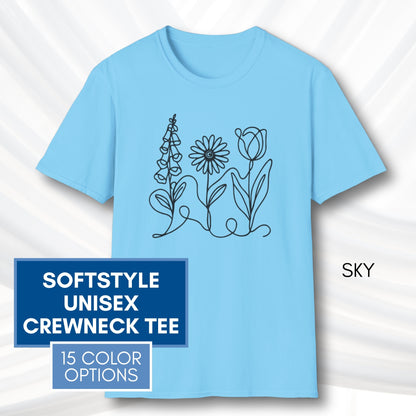 *Subtle FDT Flowers Unisex Softstyle T-Shirt | Foxglove Daisy Tulip, 100% Cotton