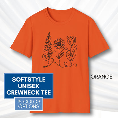 *Subtle FDT Flowers Unisex Softstyle T-Shirt | Foxglove Daisy Tulip, 100% Cotton