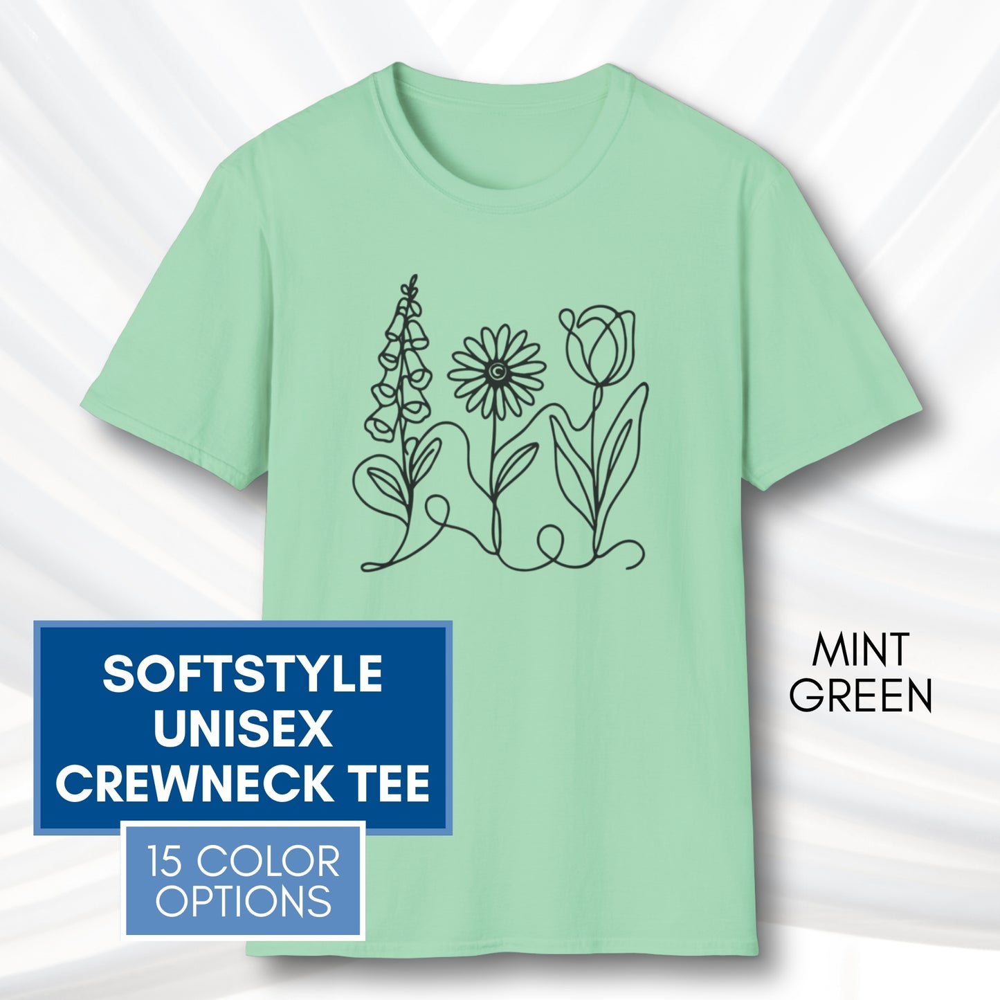 *Subtle FDT Flowers Unisex Softstyle T-Shirt | Foxglove Daisy Tulip, 100% Cotton