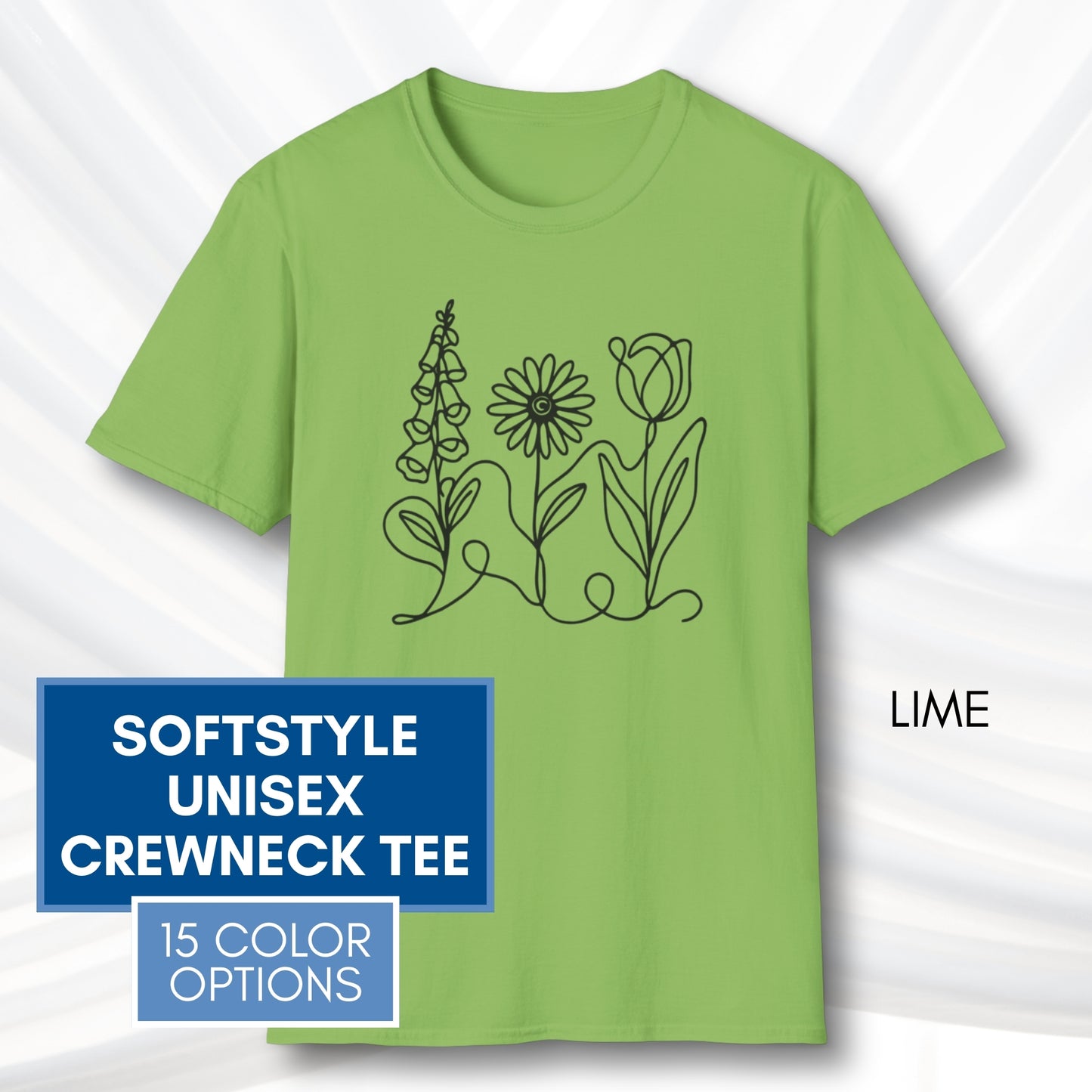 *Subtle FDT Flowers Unisex Softstyle T-Shirt | Foxglove Daisy Tulip, 100% Cotton