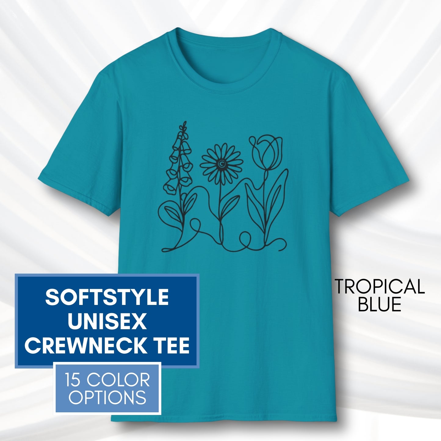 *Subtle FDT Flowers Unisex Softstyle T-Shirt | Foxglove Daisy Tulip, 100% Cotton
