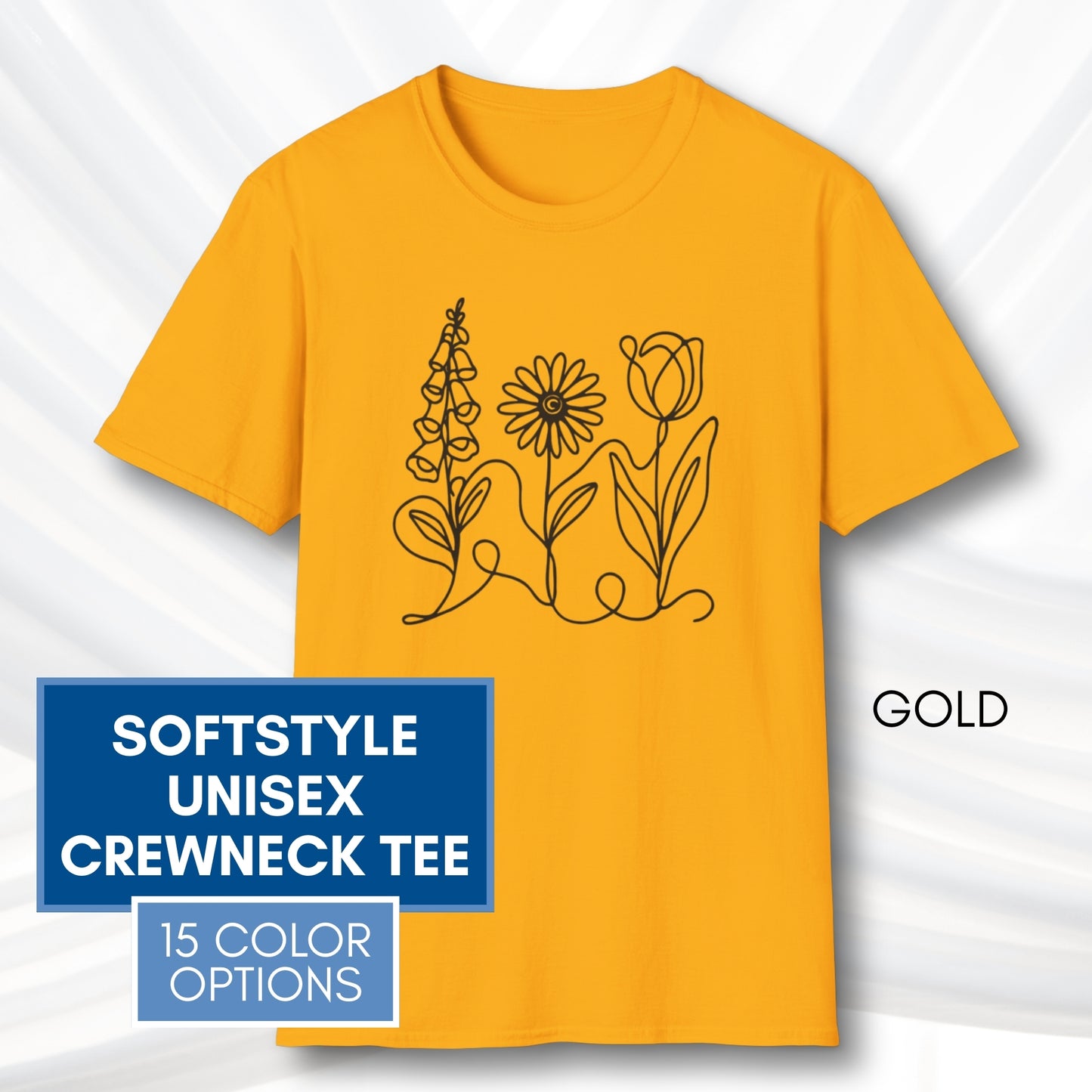 *Subtle FDT Flowers Unisex Softstyle T-Shirt | Foxglove Daisy Tulip, 100% Cotton