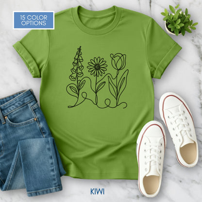 *Subtle FDT Flowers Unisex Softstyle T-Shirt | Foxglove Daisy Tulip, 100% Cotton