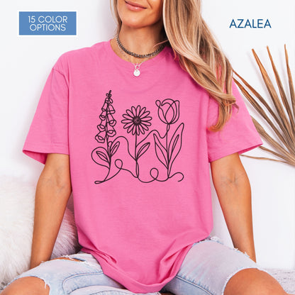 *Subtle FDT Flowers Unisex Softstyle T-Shirt | Foxglove Daisy Tulip, 100% Cotton