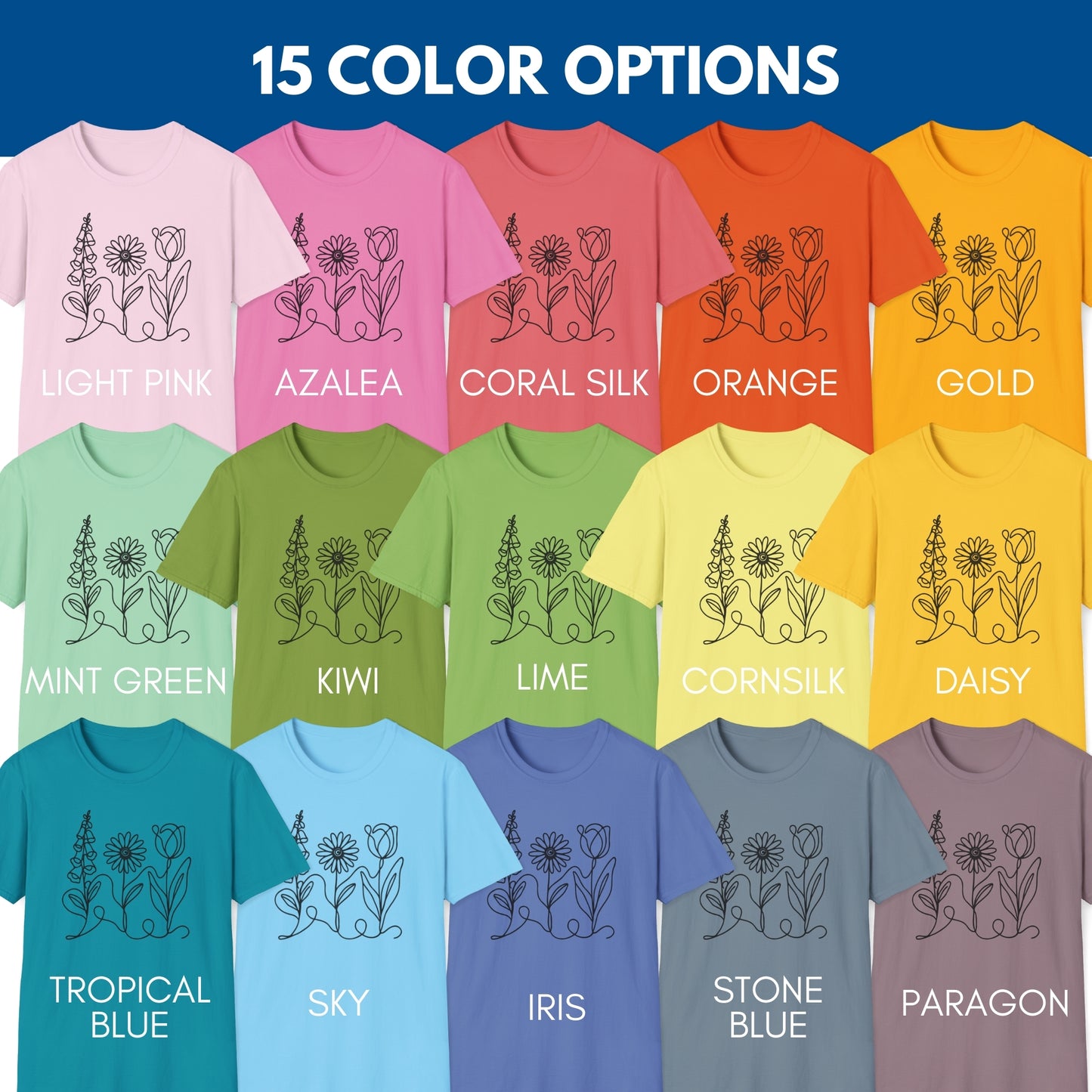 *Subtle FDT Flowers Unisex Softstyle T-Shirt | Foxglove Daisy Tulip, 100% Cotton