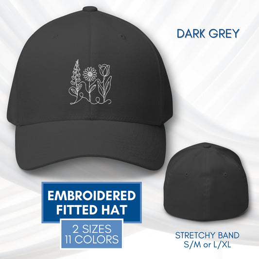 Foxglove Daisy Tulip Embroidered Baseball Cap | Subtle FDT Flowers Anti-Trump Hat (2 Sizes, Stretchy Band)