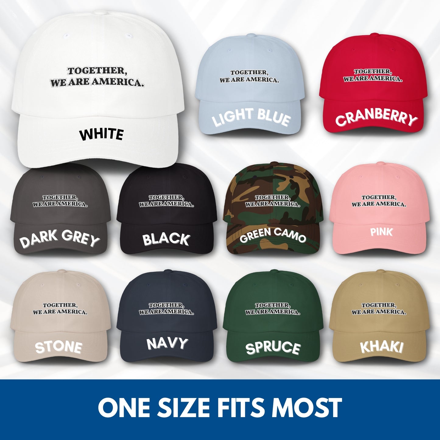 Together We Are America Classic Dad Hat | Embroidered Cotton Baseball Cap, Adjustable Fit