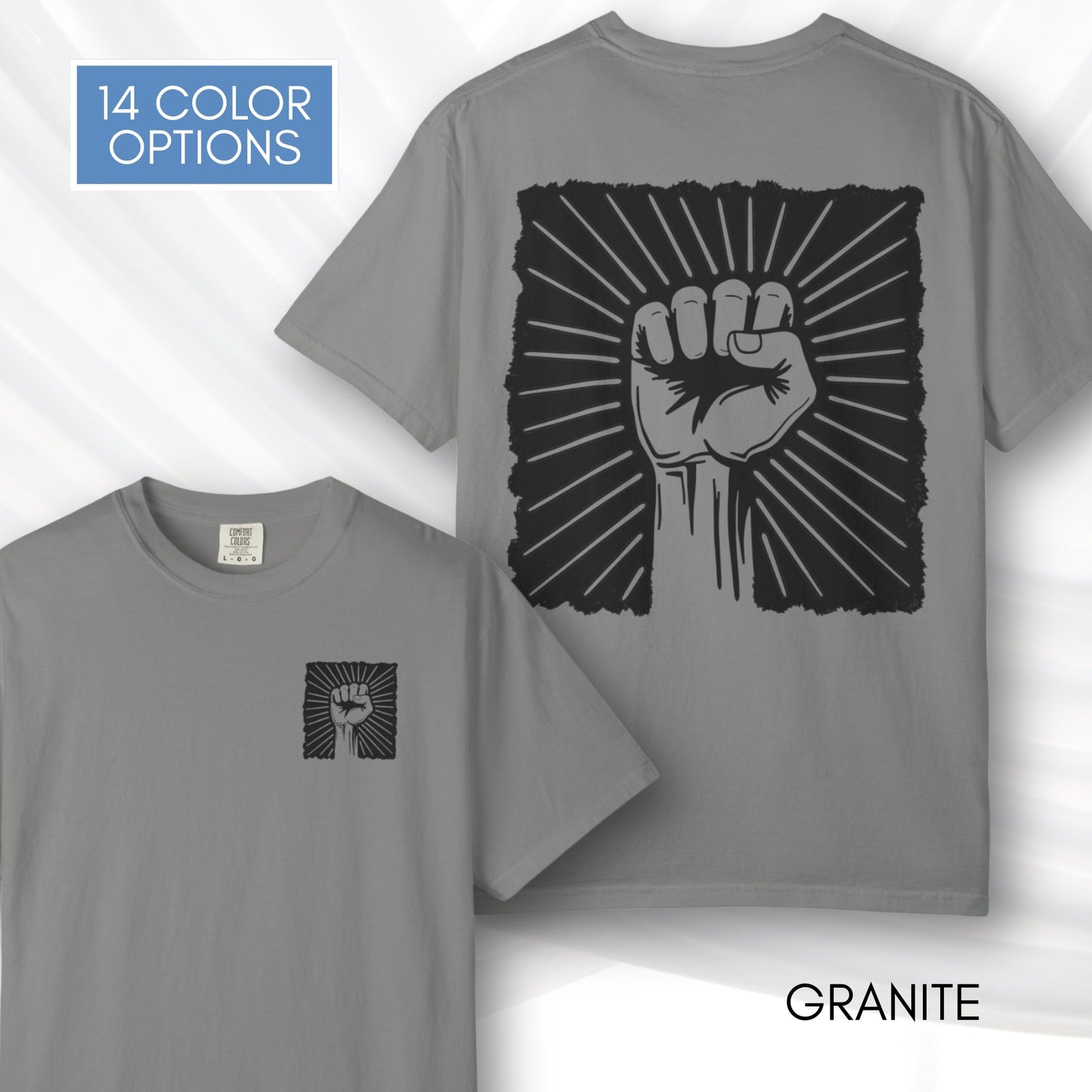 Raised Fist Solidarity Protest Graphic T-shirt | Vintage Linocut Tee (Comfort Colors)