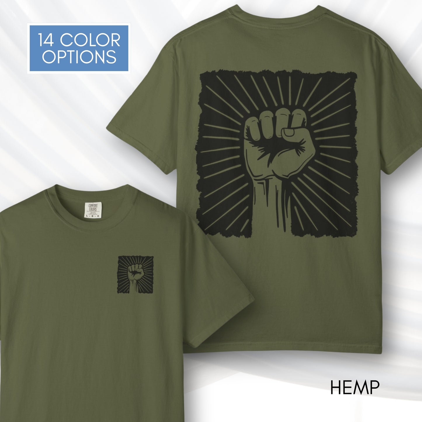 Raised Fist Solidarity Protest Graphic T-shirt | Vintage Linocut Tee (Comfort Colors)
