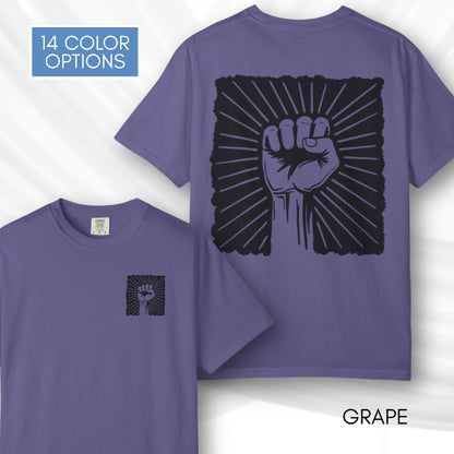 Raised Fist Solidarity Protest Graphic T-shirt | Vintage Linocut Tee (Comfort Colors)