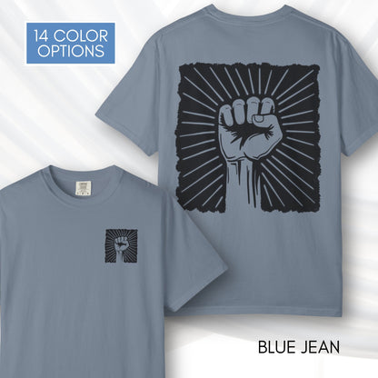Raised Fist Solidarity Protest Graphic T-shirt | Vintage Linocut Tee (Comfort Colors)