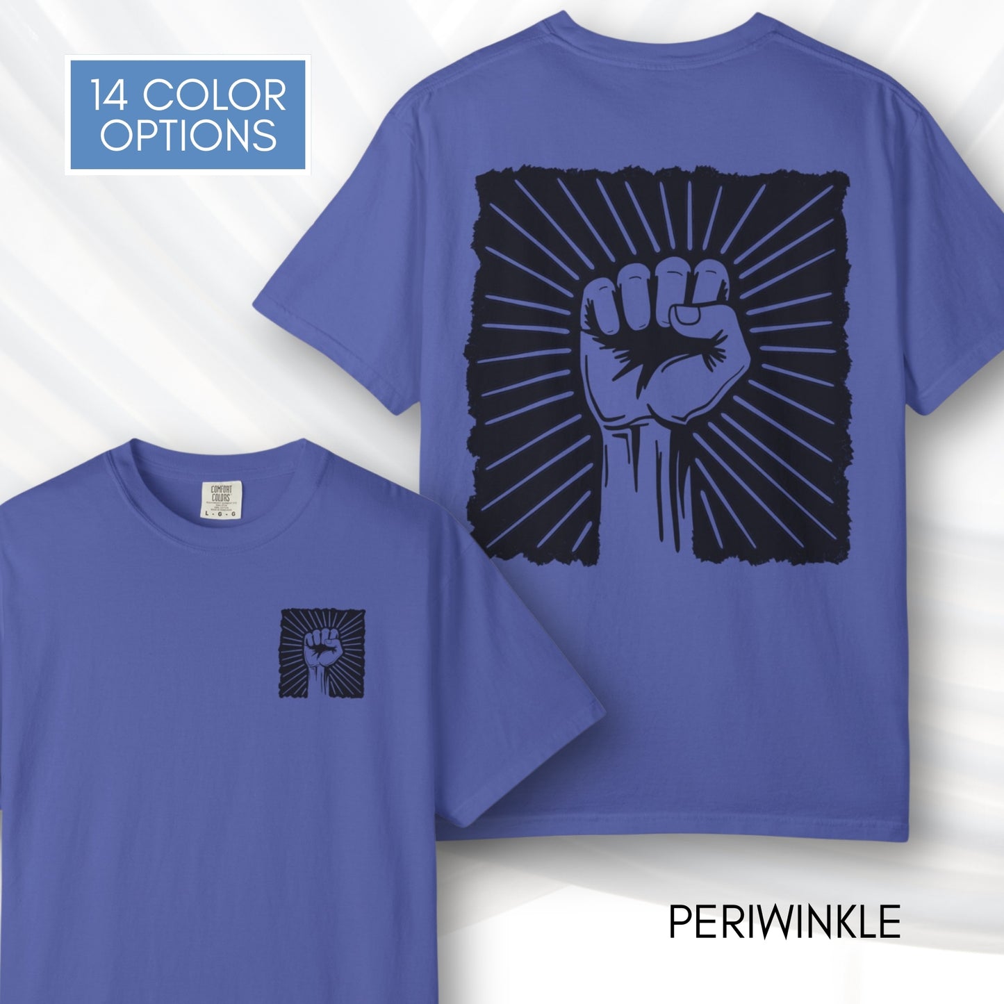 Raised Fist Solidarity Protest Graphic T-shirt | Vintage Linocut Tee (Comfort Colors)