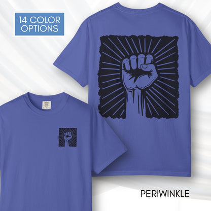 Raised Fist Solidarity Protest Graphic T-shirt | Vintage Linocut Tee (Comfort Colors)