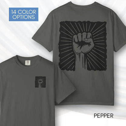 Raised Fist Solidarity Protest Graphic T-shirt | Vintage Linocut Tee (Comfort Colors)