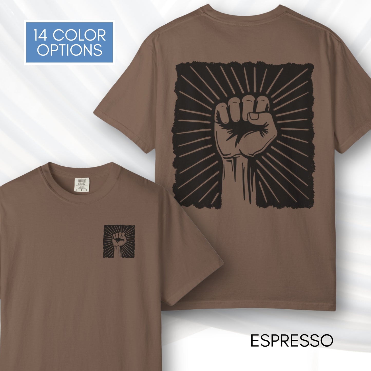 Raised Fist Solidarity Protest Graphic T-shirt | Vintage Linocut Tee (Comfort Colors)