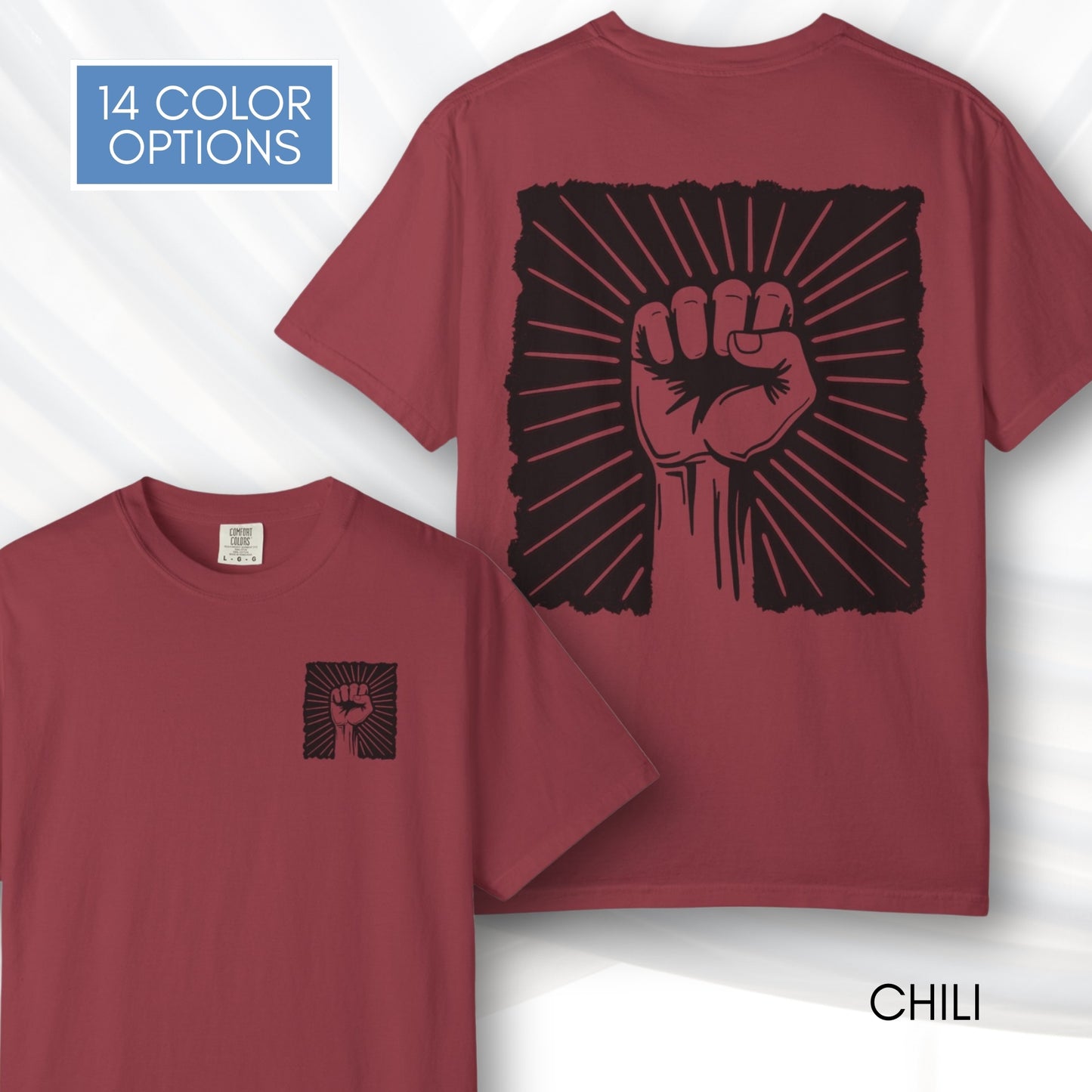 Raised Fist Solidarity Protest Graphic T-shirt | Vintage Linocut Tee (Comfort Colors)