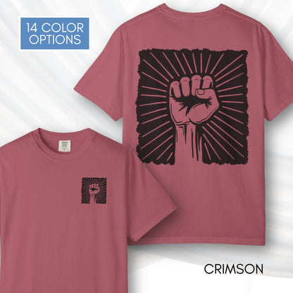 Raised Fist Solidarity Protest Graphic T-shirt | Vintage Linocut Tee (Comfort Colors)