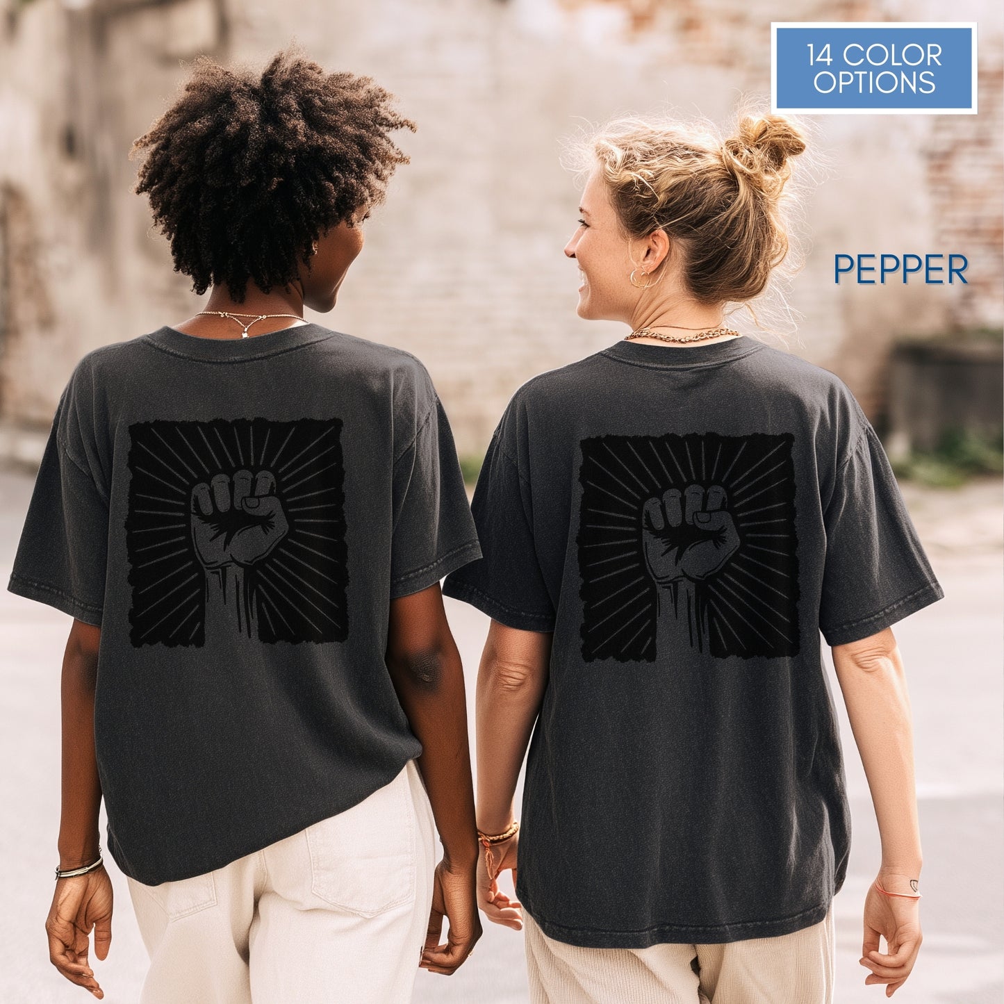 Raised Fist Solidarity Protest Graphic T-shirt | Vintage Linocut Tee (Comfort Colors)