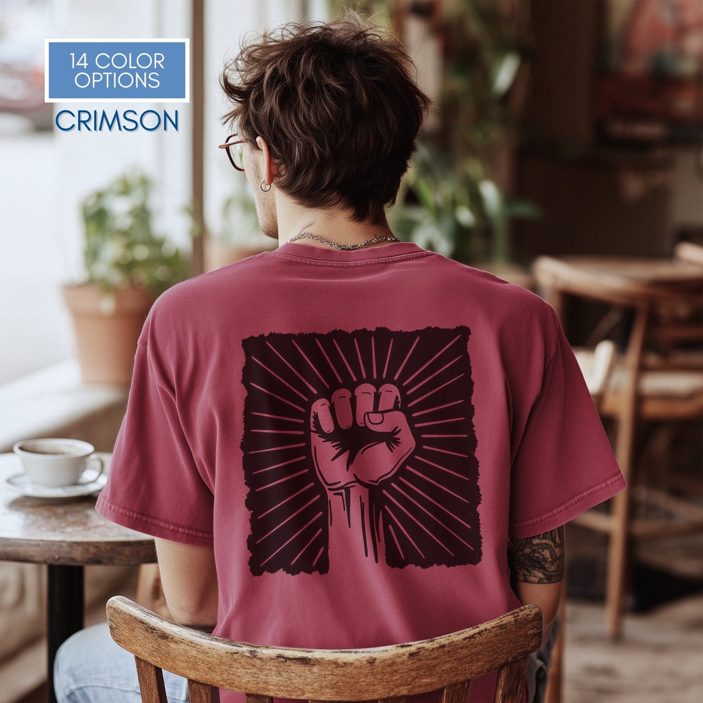 Raised Fist Solidarity Protest Graphic T-shirt | Vintage Linocut Tee (Comfort Colors)