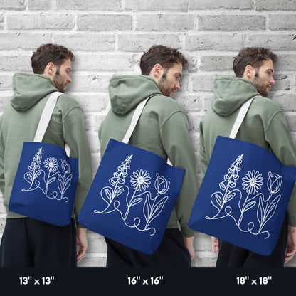 Foxglove Daisy Tulip Tote | Blue and White Subtle FDT Flowers Reusable Bag