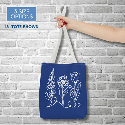 Foxglove Daisy Tulip Tote | Blue and White Subtle FDT Flowers Reusable Bag