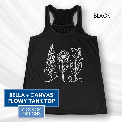 Foxglove Daisy Tulip Racerback Tank Top | Women's Flowy Summer Workout Shirt, Subtle FDT Flowers