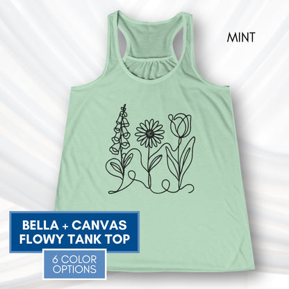 Foxglove Daisy Tulip Racerback Tank Top | Women's Flowy Summer Workout Shirt, Subtle FDT Flowers