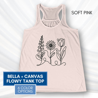 Foxglove Daisy Tulip Racerback Tank Top | Women's Flowy Summer Workout Shirt, Subtle FDT Flowers